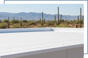 A durable and resilient spray foam roofing system installed on a building in the Arizona desert landscape.
