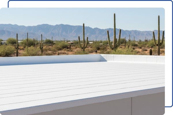 A durable and resilient spray foam roofing system installed on a building in the Arizona desert landscape.