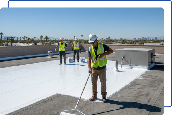workers applying a roof coating to a commercial roof