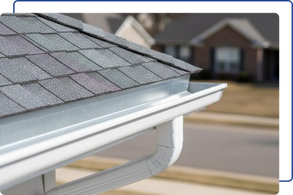 a clean, professionally maintained gutter and roof flashing system